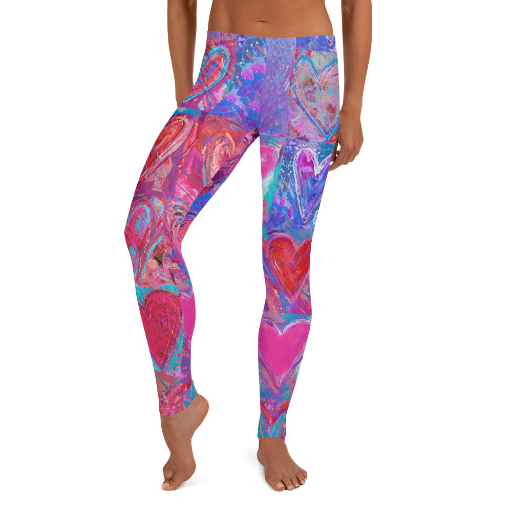 Hearts without Borders Red & Blue | Women's Fine Art Regular-Waist Leggings