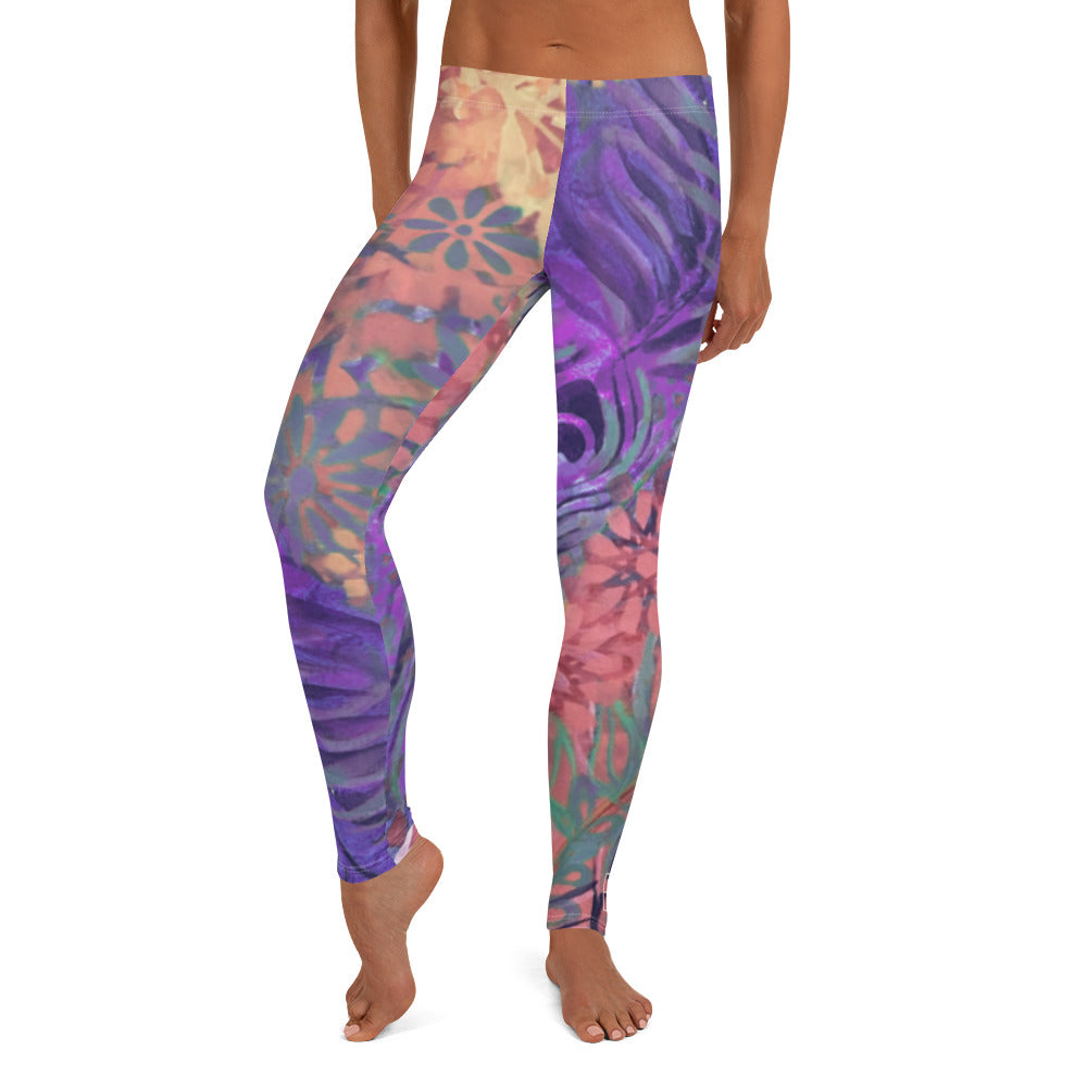 Flowers & Feathers Purple | Women's Fine Art Regular-Waist Leggings