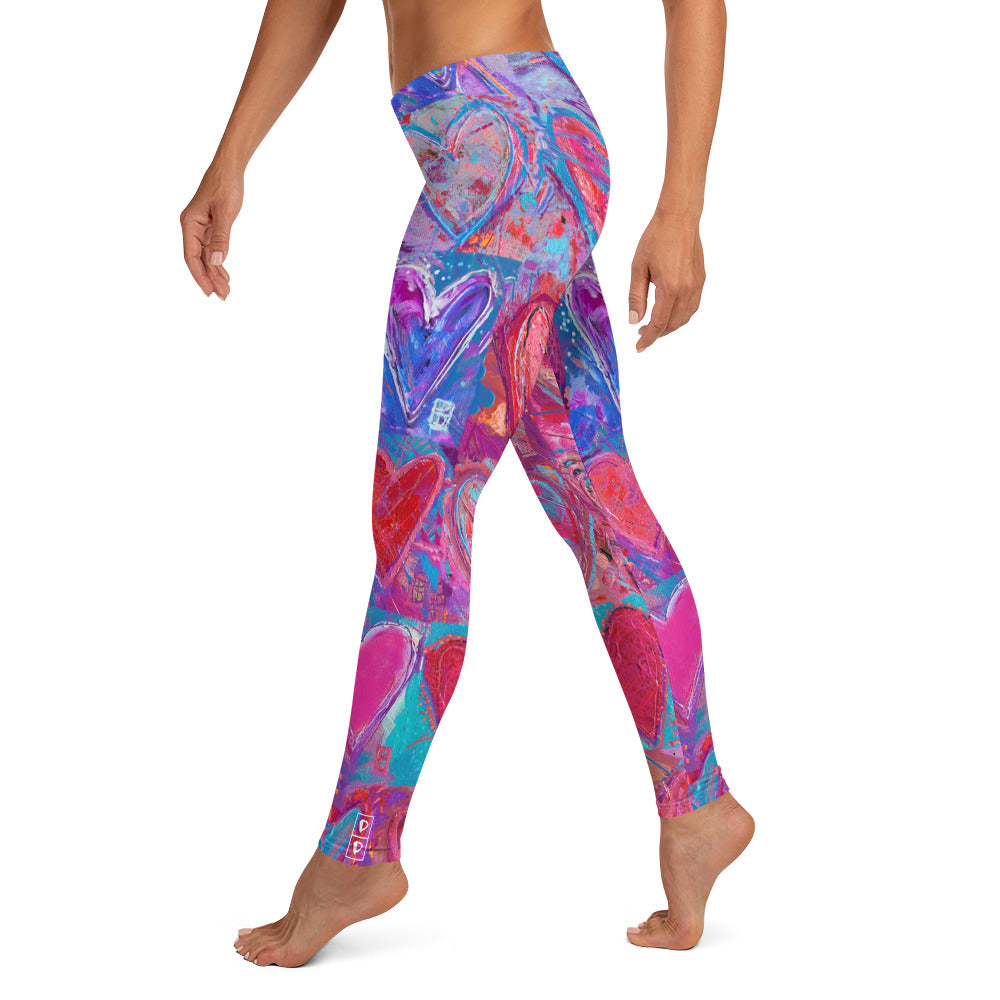Hearts without Borders Red & Blue | Women's Fine Art Regular-Waist Leggings