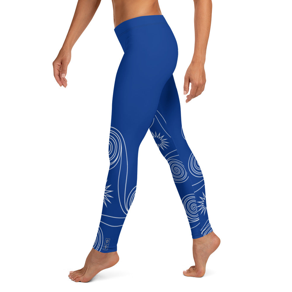 New College Blue with White Four Winds | Women's Fine Art Regular-Waist Leggings