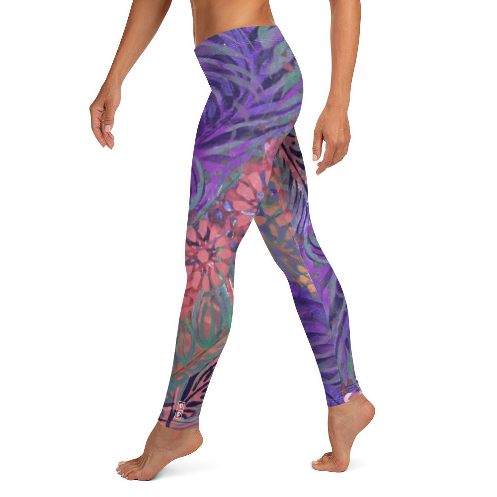 Flowers & Feathers Purple | Women's Fine Art Regular-Waist Leggings