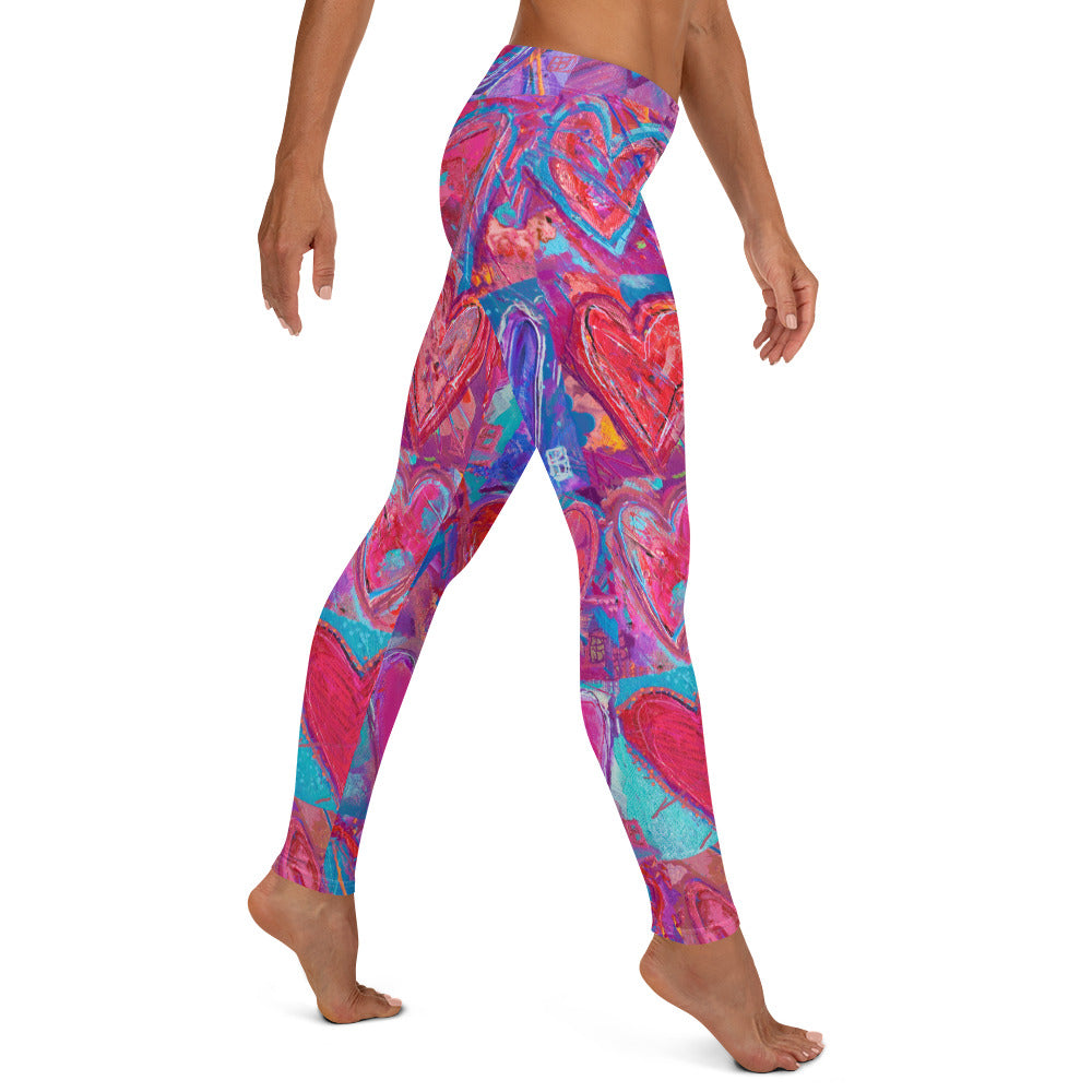 Hearts without Borders Red & Blue | Women's Fine Art Regular-Waist Leggings