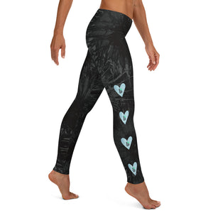Black Splatter with Light Blue Hearts BBBS | Women's Fine Art Regular-Waist Leggings