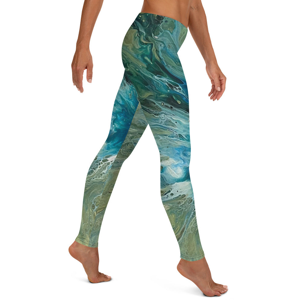 Fluid Green & Turquoise | Women's Fine Art Regular-Waist Leggings