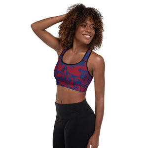 Navy Blue Splatter with Red Flowers | Women's Fine Art Padded Sports Bra