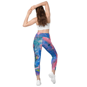 Fluid Coral & Blue | High-Waist Leggings With Pockets