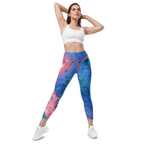 Fluid Coral & Blue | High-Waist Leggings With Pockets