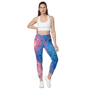 Fluid Coral & Blue | High-Waist Leggings With Pockets