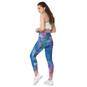 Fluid Coral & Blue | High-Waist Leggings With Pockets