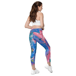 Fluid Coral & Blue | High-Waist Leggings With Pockets