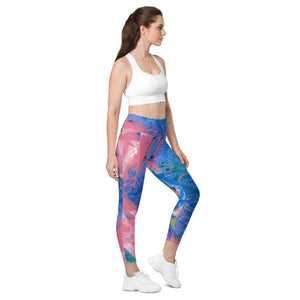 Fluid Coral & Blue | High-Waist Leggings With Pockets