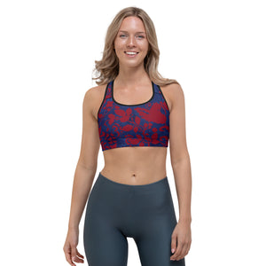 Navy Blue Splatter with Red Flowers | Women's Fine Art Sports Bra