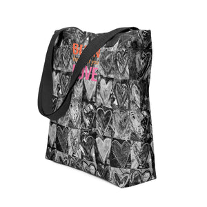 "Hearts without Borders Black & White" Burn for What You Love Tote Bag