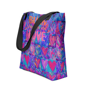 "Hearts without Borders Red & Blue" Burn for What You Love Tote Bag