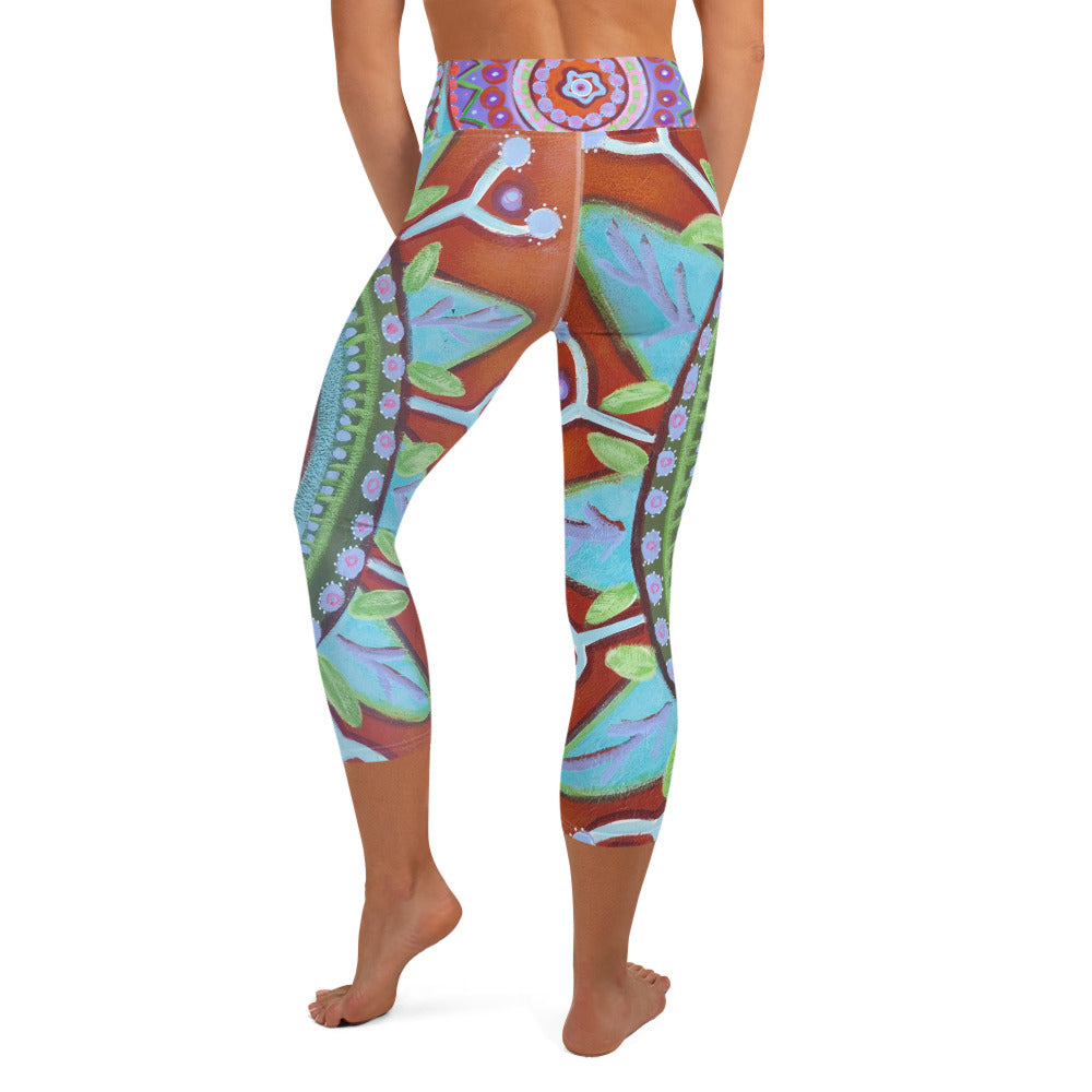 Mandala Turquoise | Women's Fine Art High-Waist Capris