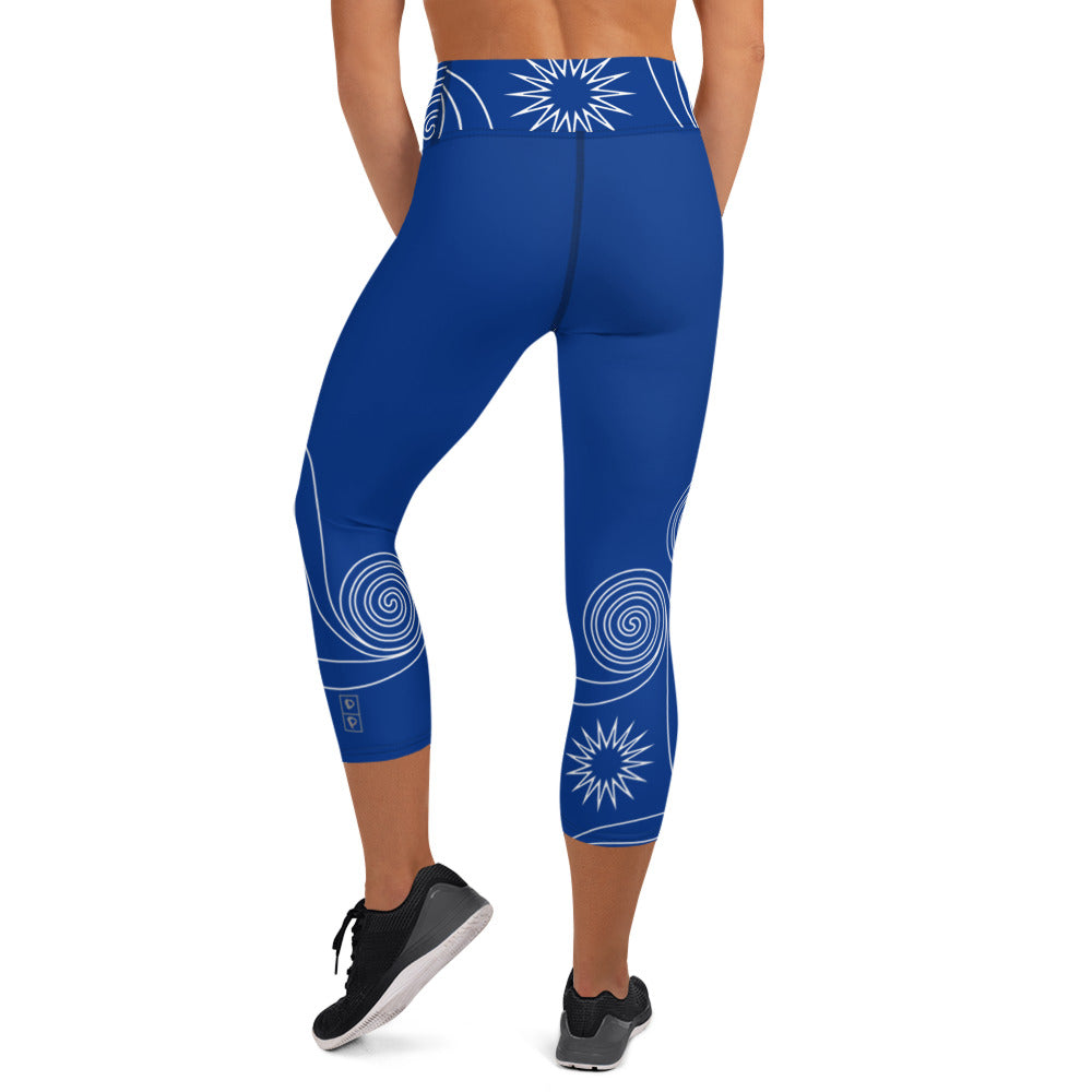 New College Blue with White Four Winds | Women's Fine Art High-Waist Capris