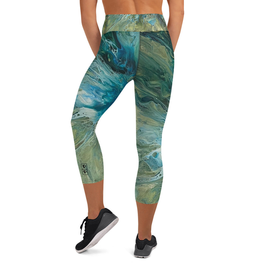 Fluid Green & Turquoise | Women's Fine Art High-Waist Capris