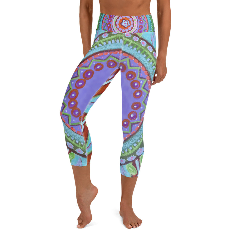 Mandala Turquoise | Women's Fine Art High-Waist Capris