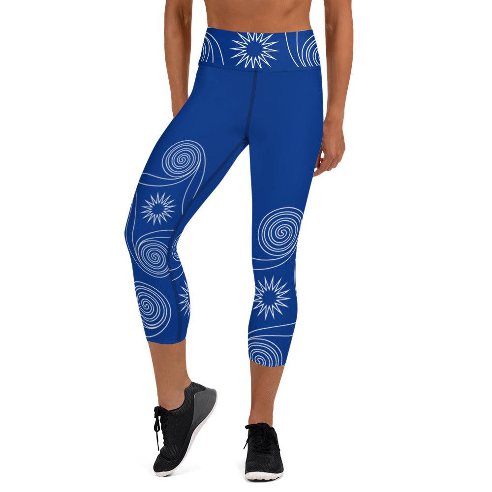 New College Blue with White Four Winds | Women's Fine Art High-Waist Capris
