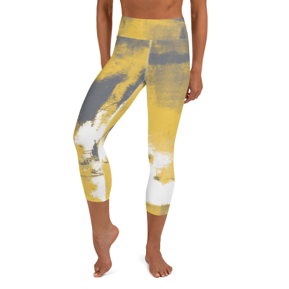 Peloton Cadent Tie Dye Capri Women's Sz Large Leggings Yellow/High Rise NWT