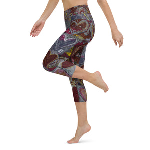 Hearts without Borders Red & Grey | Women's Fine Art High-Waist Capris