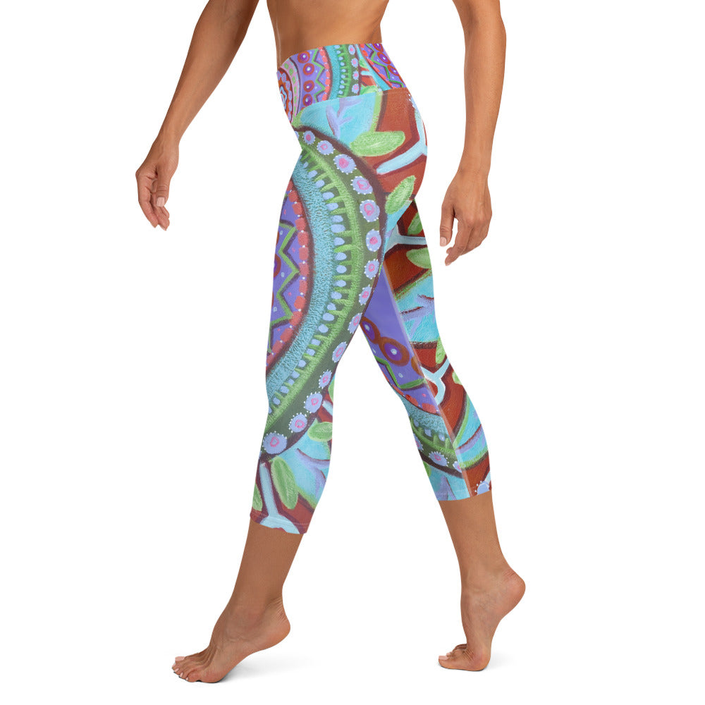 Mandala Turquoise | Women's Fine Art High-Waist Capris