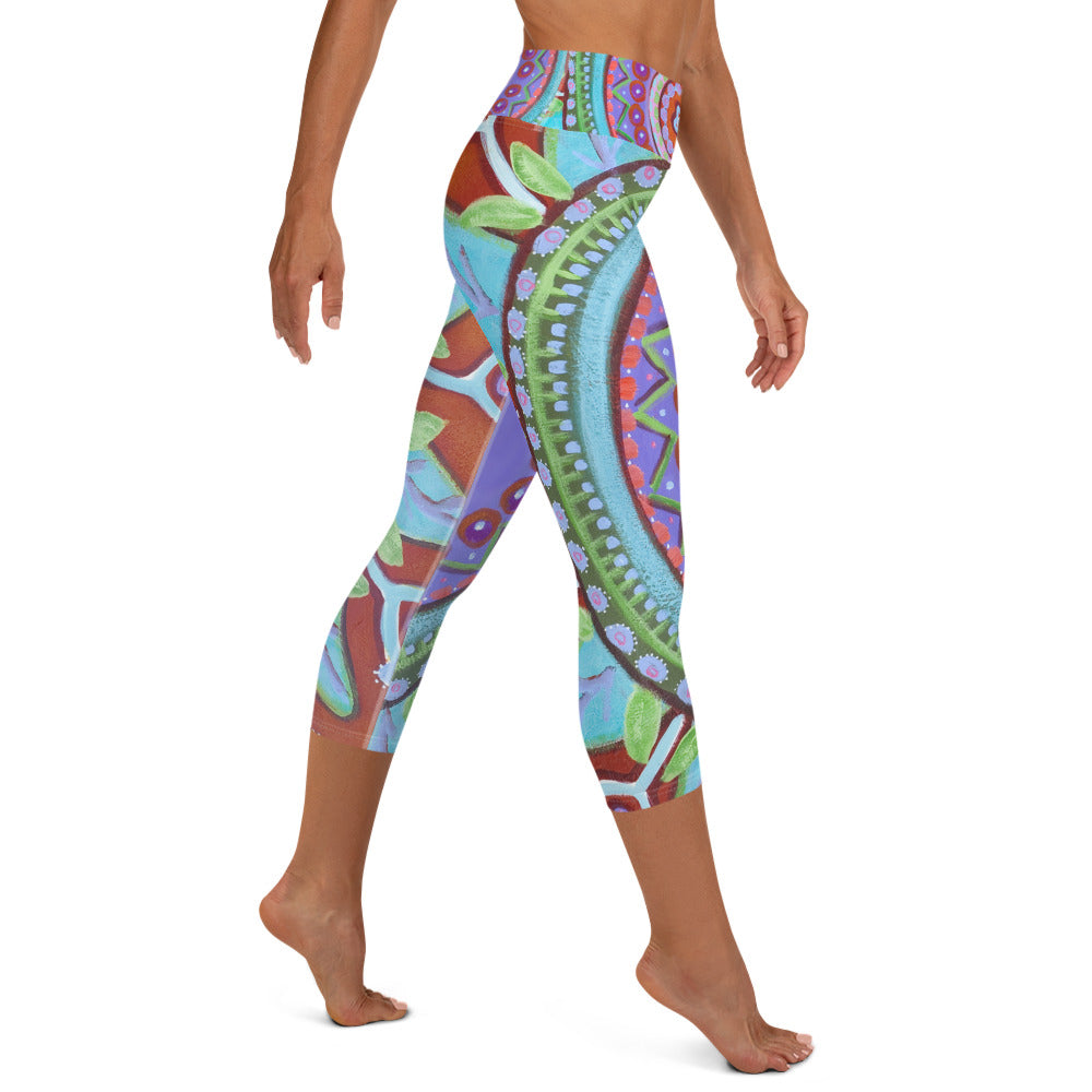 Mandala Turquoise | Women's Fine Art High-Waist Capris