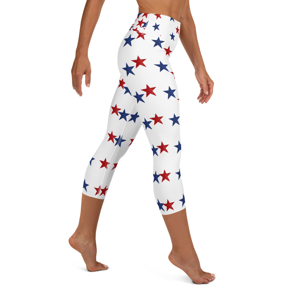 Red & Blue Stars | Women's Fine Art High-Waist Capris