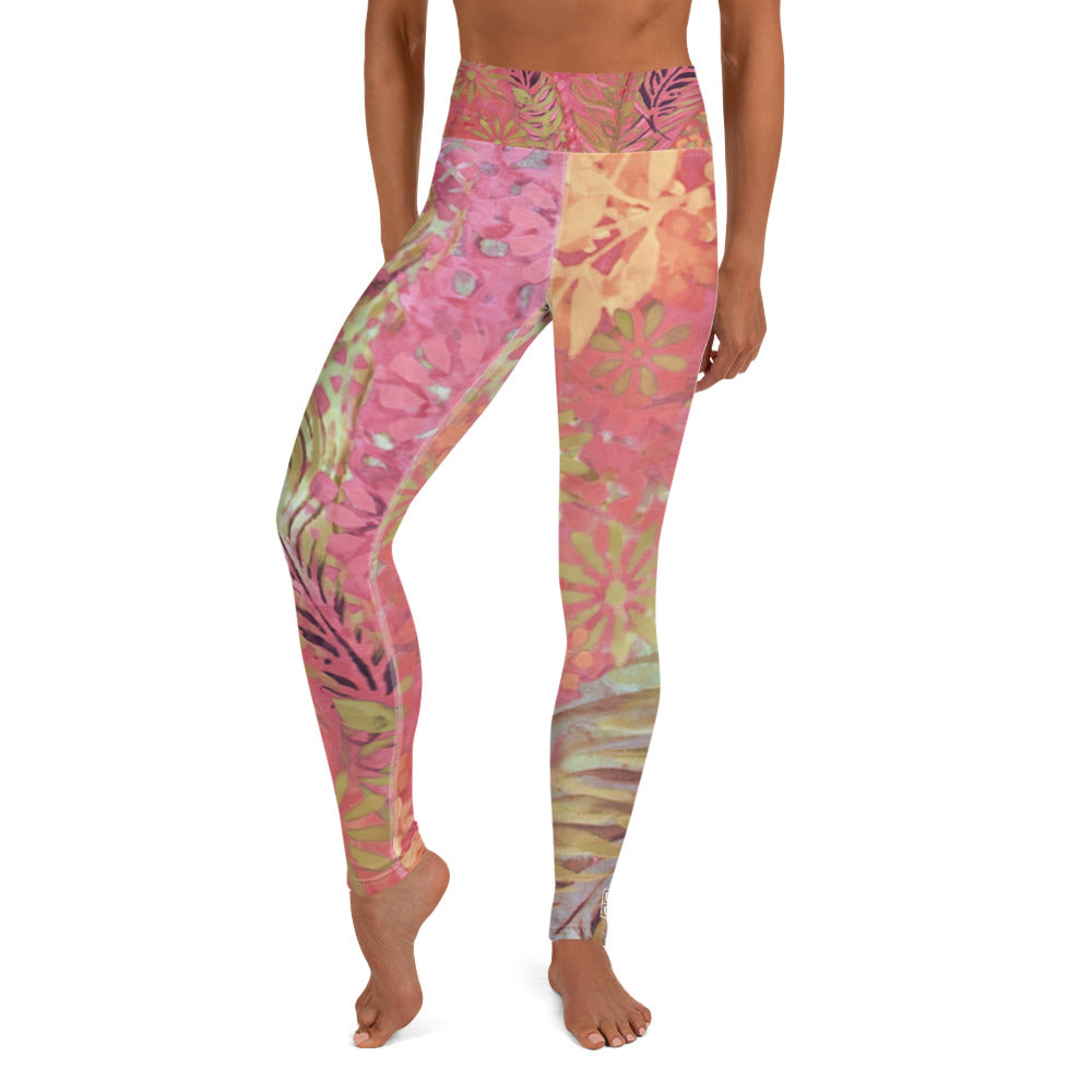 Flowers & Feathers Pink | Women's Fine Art High-Waist Leggings