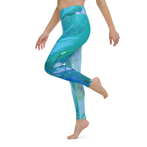 Fluid Turquoise | Women's Fine Art High-Waist Leggings