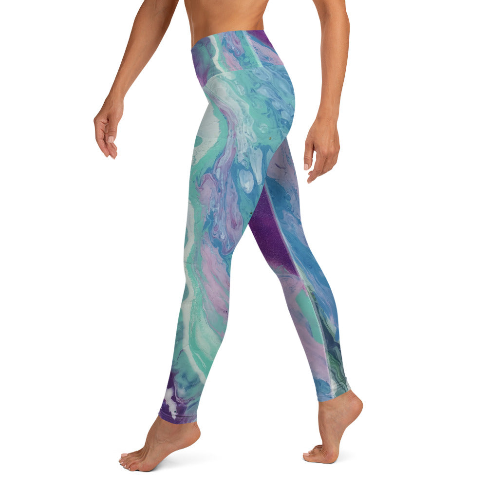 Fluid Purple & Green | Women's Fine Art High-Waist Leggings