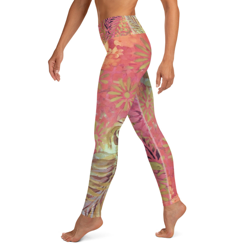 Flowers & Feathers Pink | Women's Fine Art High-Waist Leggings