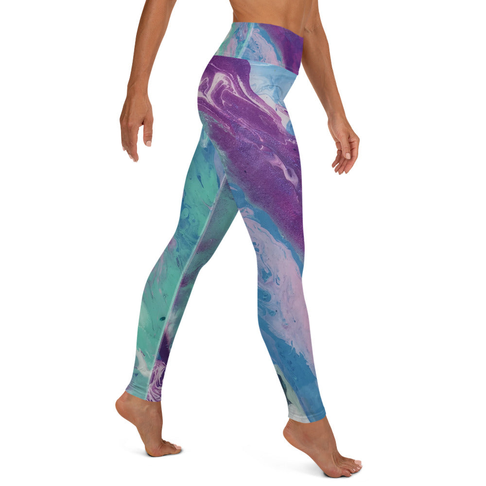Fluid Purple & Green | Women's Fine Art High-Waist Leggings