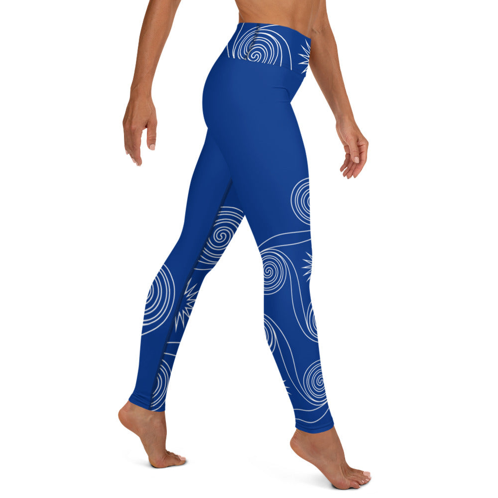 New College Blue with White Four Winds | Women's Fine Art High-Waist Leggings