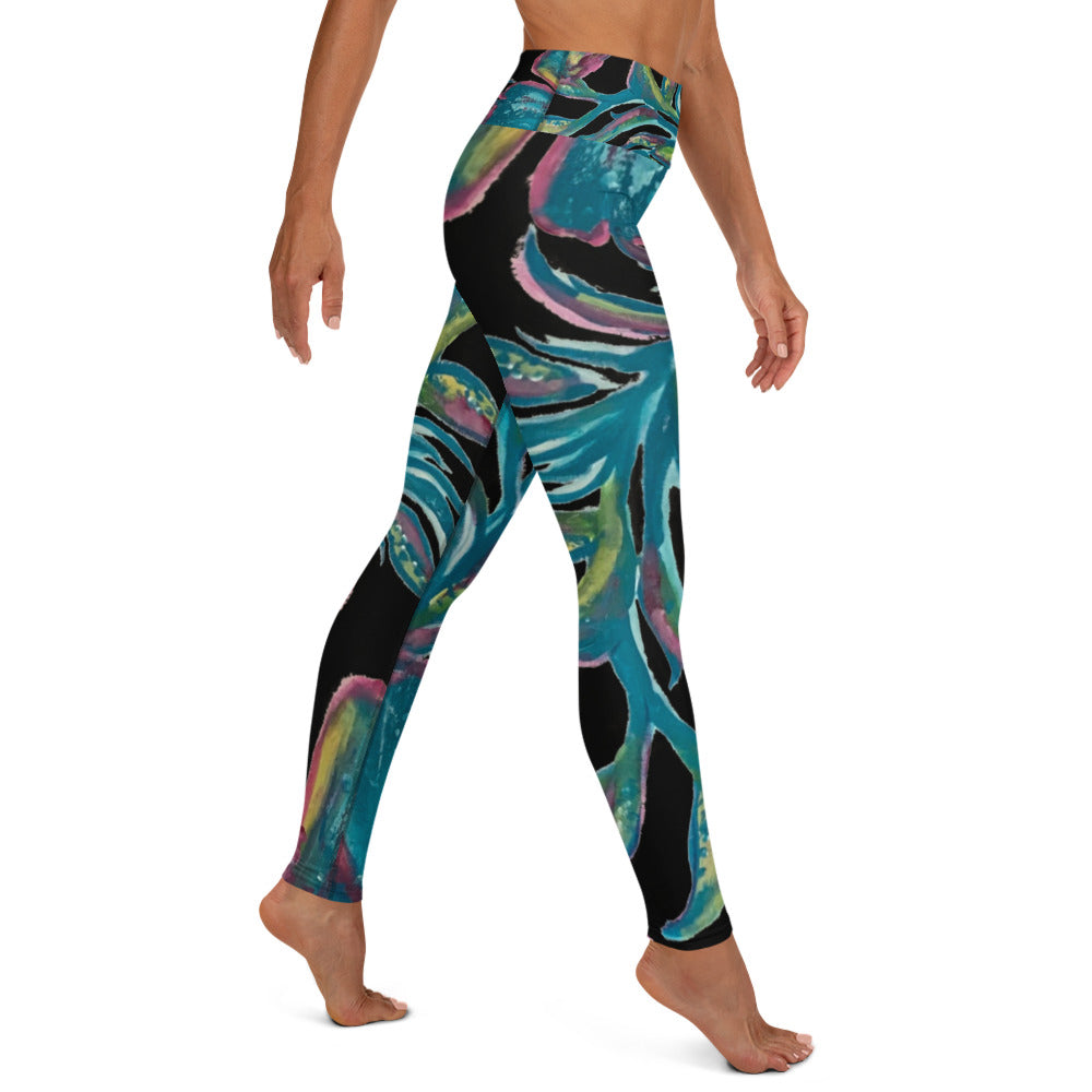 Turquoise Floral | Women's Fine Art High-Waist Leggings