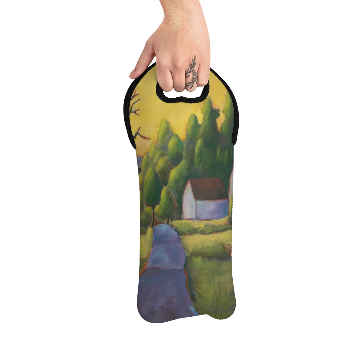 The Purple Road Wine Tote — Countryside Cottage Scenic Bottle Carrier