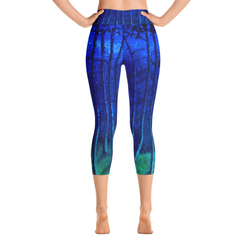 Cobalt Trees at Midnight | Women's High-Waist Capris