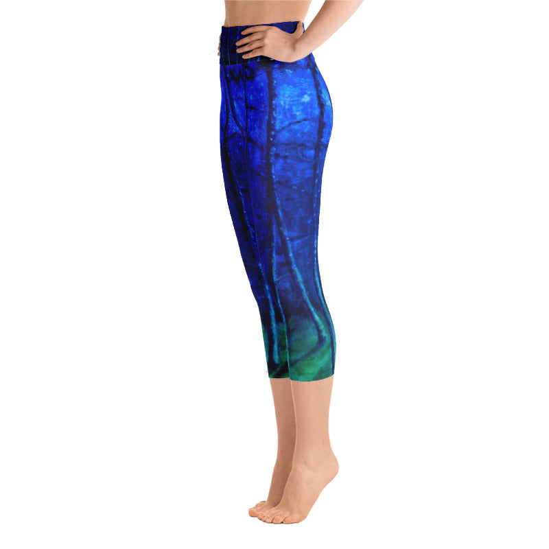 Cobalt Trees at Midnight | Women's High-Waist Capris