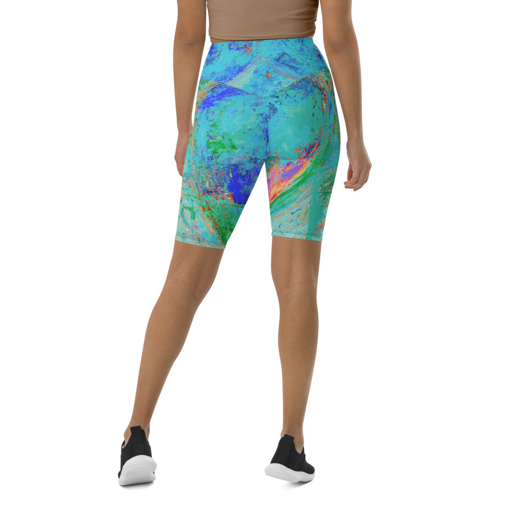 "Coral Blue Heart" Biker Shorts