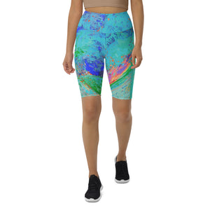 "Coral Blue Heart" Biker Shorts