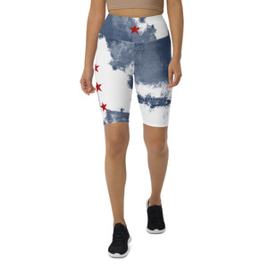 "Independence - Blue and White with Red Stars" Biker Shorts