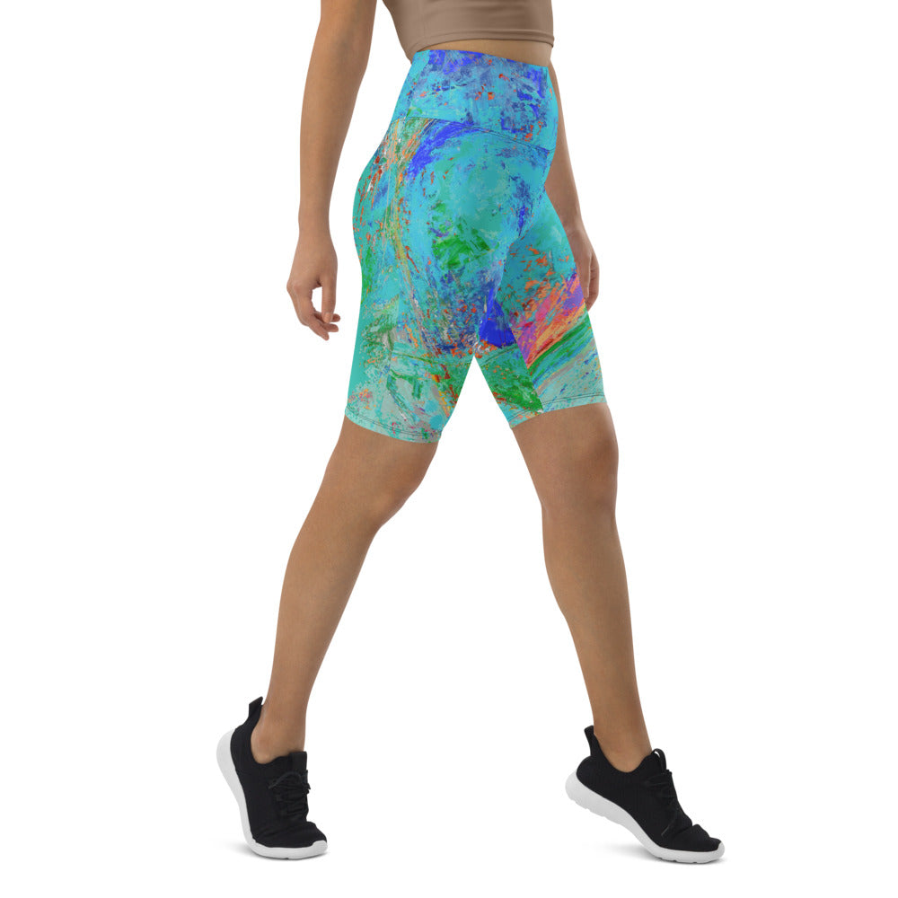 "Coral Blue Heart" Biker Shorts