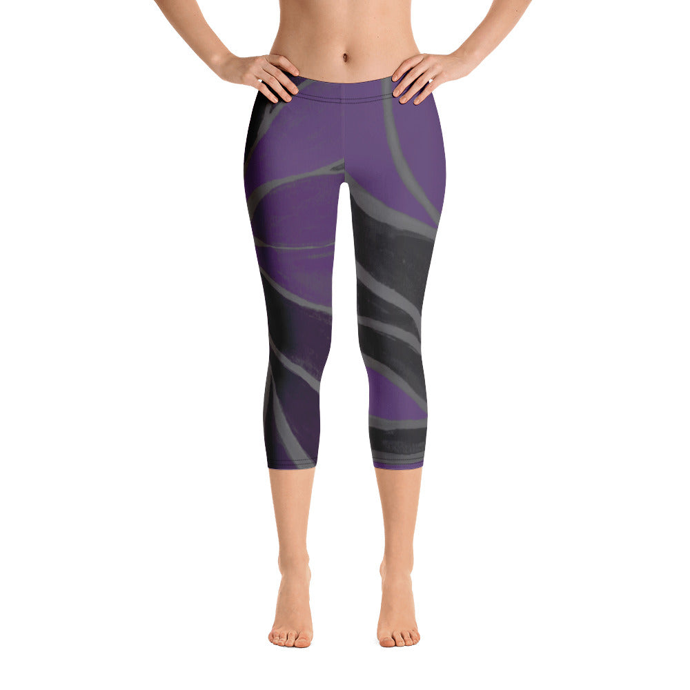 Purple Leaves Paws and Claws | Women's Fine Art Regular-Waist Capris