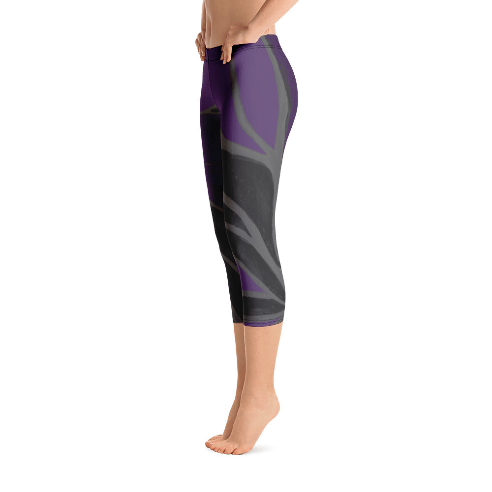 Purple Leaves Paws and Claws | Women's Fine Art Regular-Waist Capris