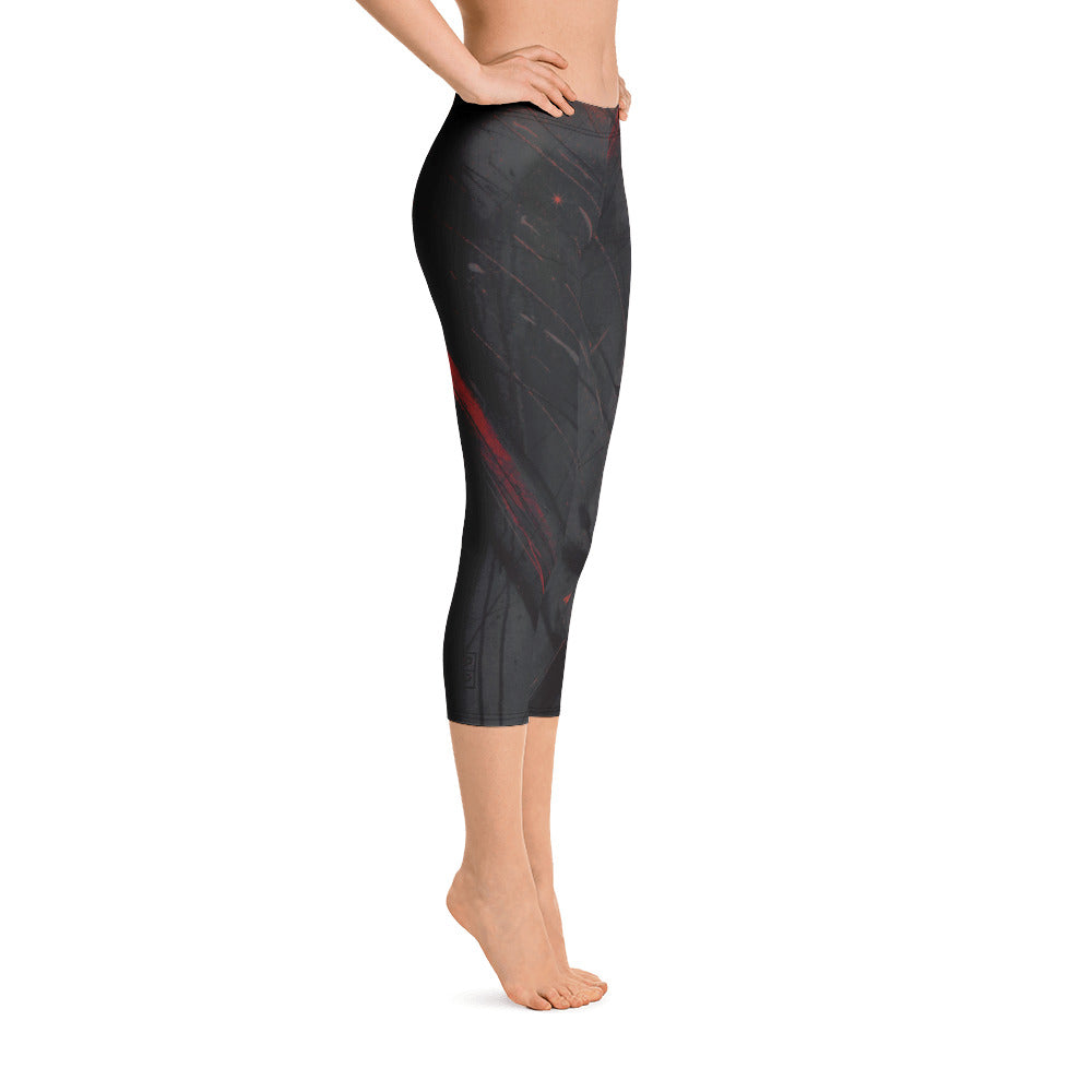 Heart of Color Black with Red Stars | Women's Fine Art Regular-Waist Capris