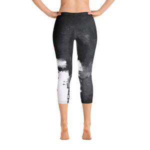 Abstract Woman Black and White with Red Hearts | Women's Fine Art Regular-Waist Capris