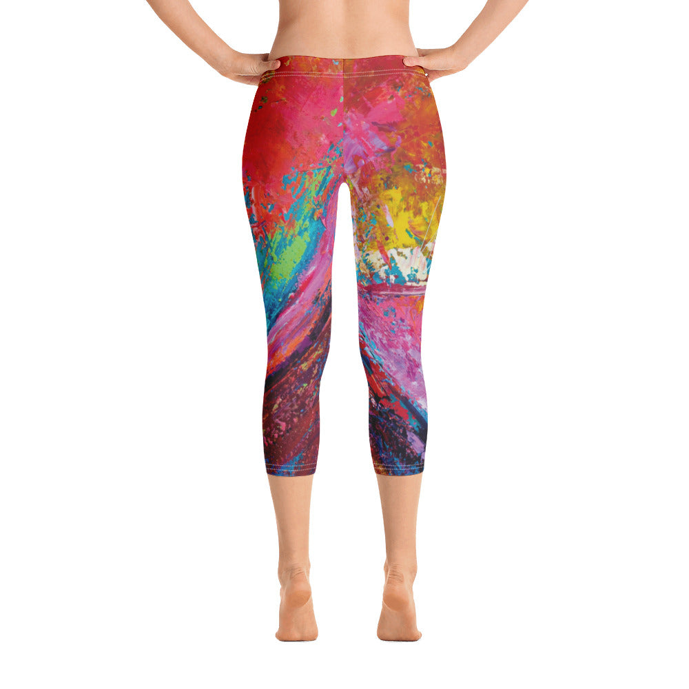 Coral Hearts | Women's Fine Art Regular-Waist Capris