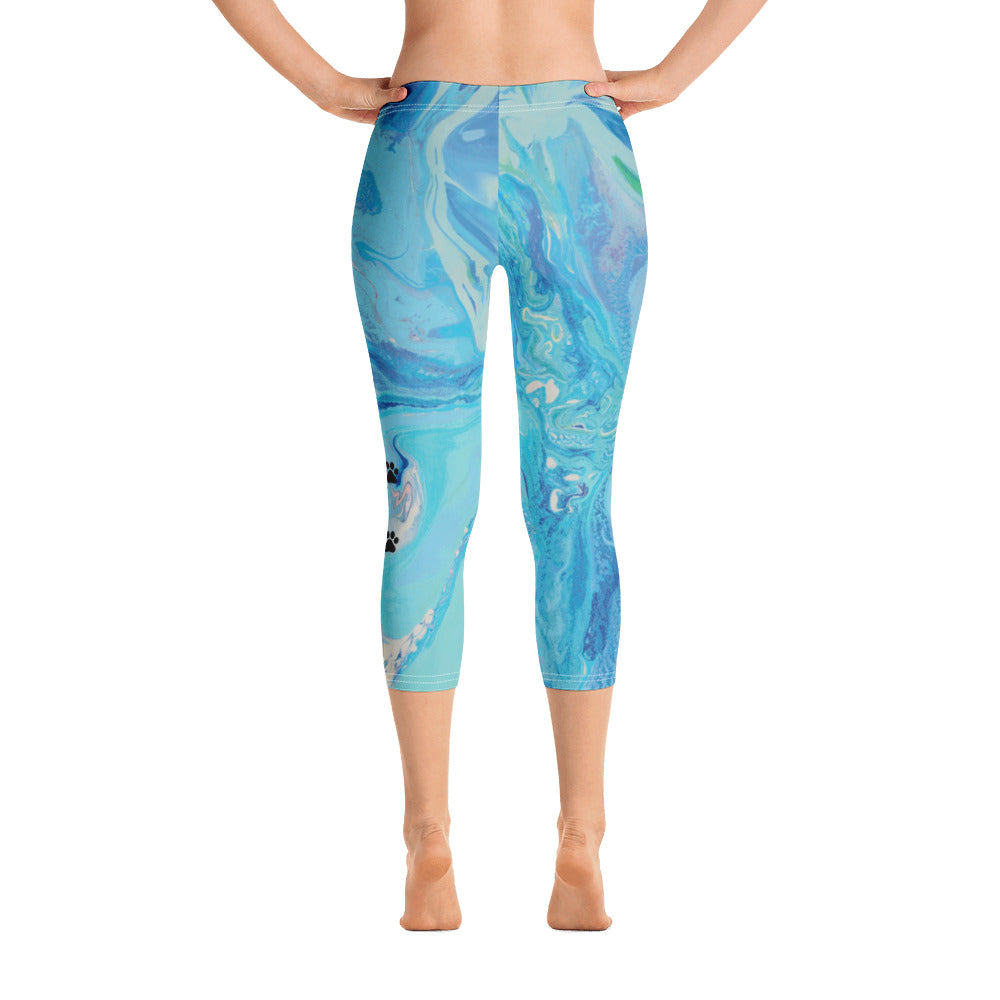 Fluid Light Blue - Vintage Paws | Women's Fine Art Regular-Waist Capris