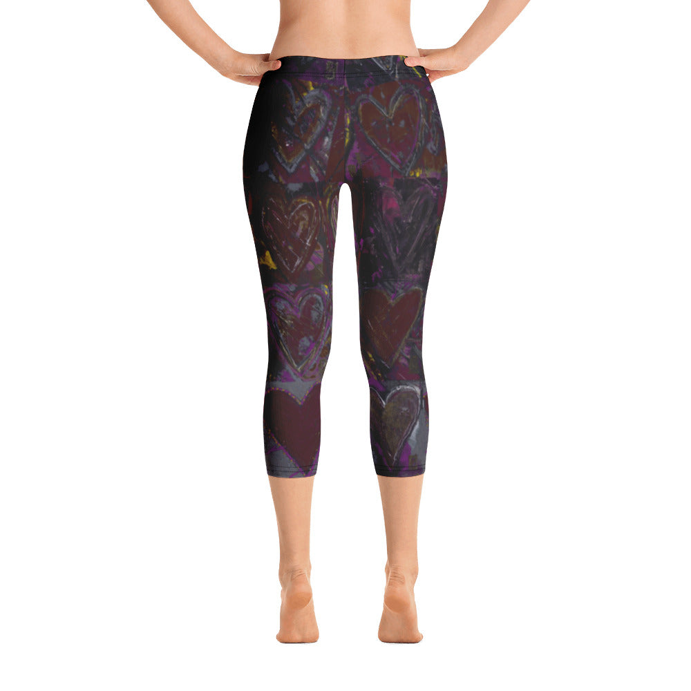 Hearts Without Borders Red and Dark Purple | Women's Fine Art Regular-Waist Capris