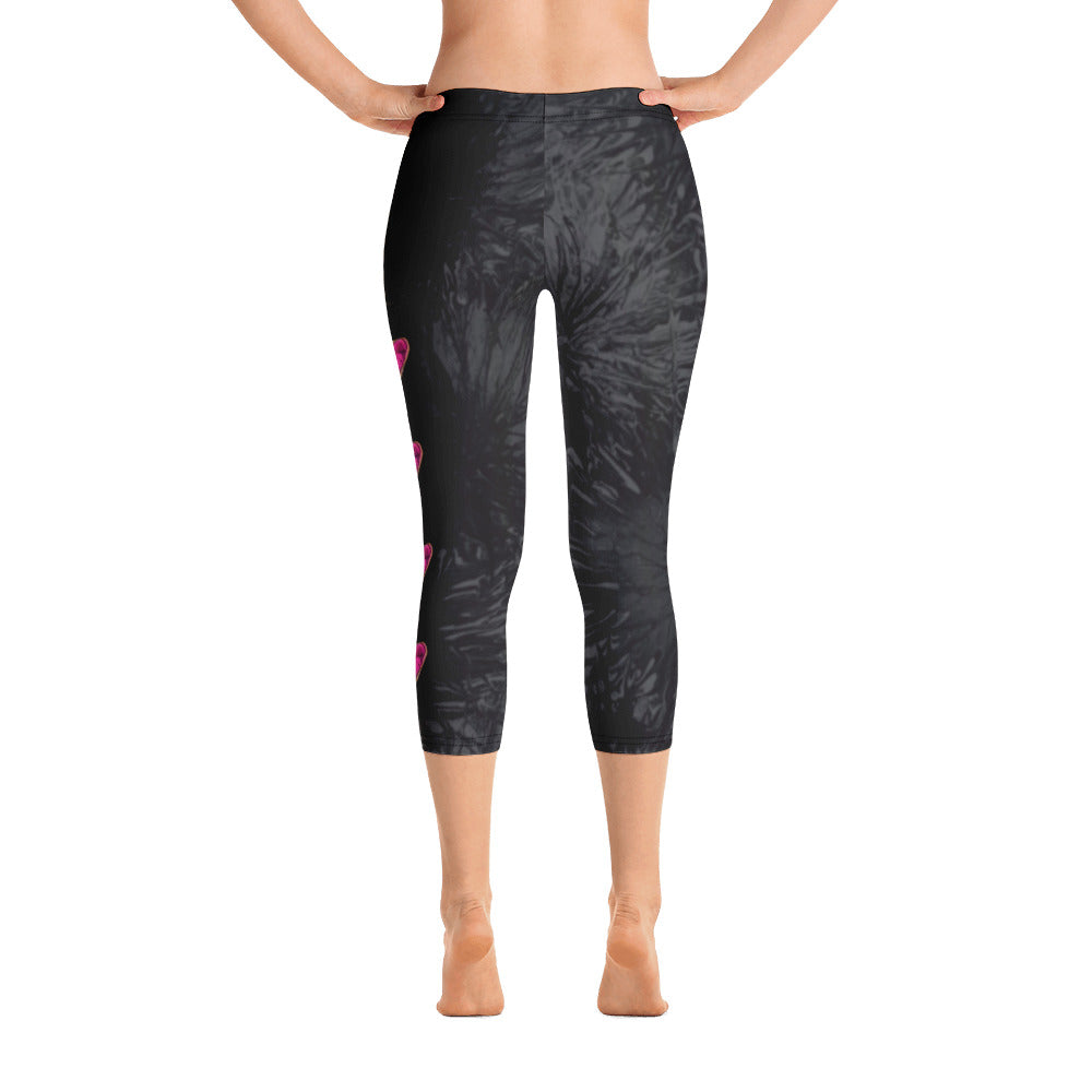 Black Splatter with Hearts | Women's Fine Art Regular-Waist Capris